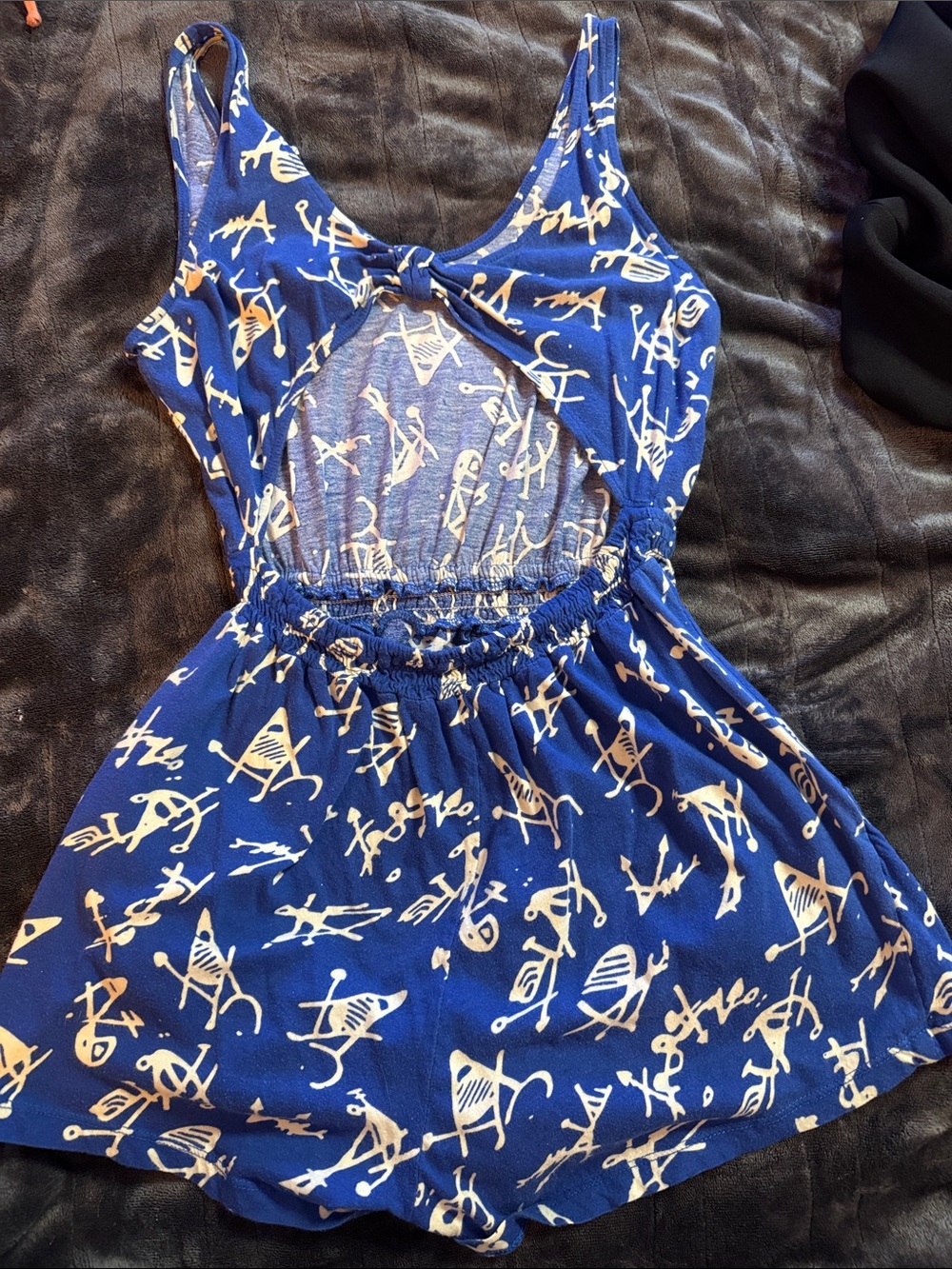 Forever 21 Royal Blue Sleeveless Romper with White Abstract Motif